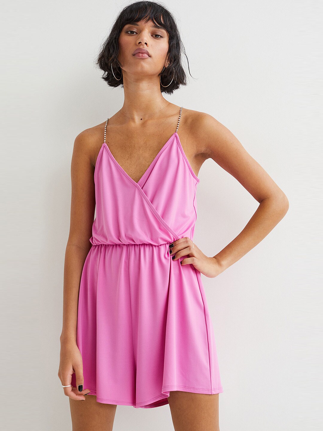 H&M Women Pink Jersey Playsuit Price in India