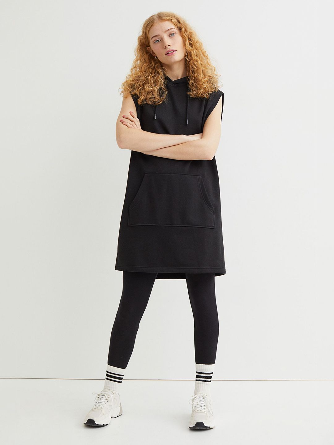 H&M Women Black Hooded Sweatshirt Dress Price in India