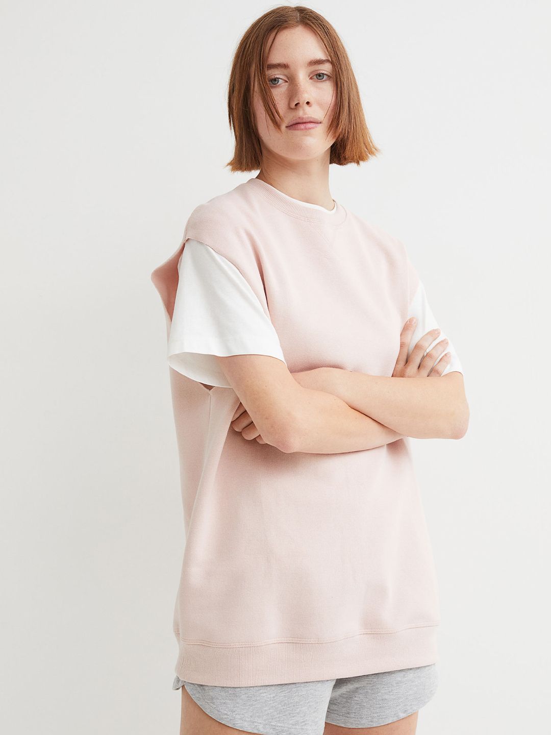 H&M Women Pink Sleeveless sweatshirt Price in India