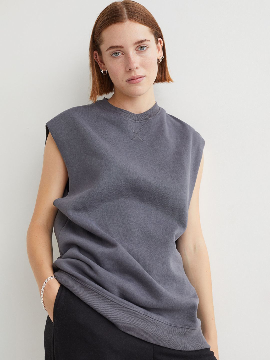 H&M Women Grey Sleeveless sweatshirt Price in India