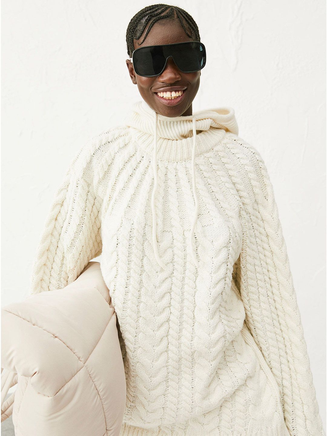 H&M Women White Cable Knitted Jumper Price in India