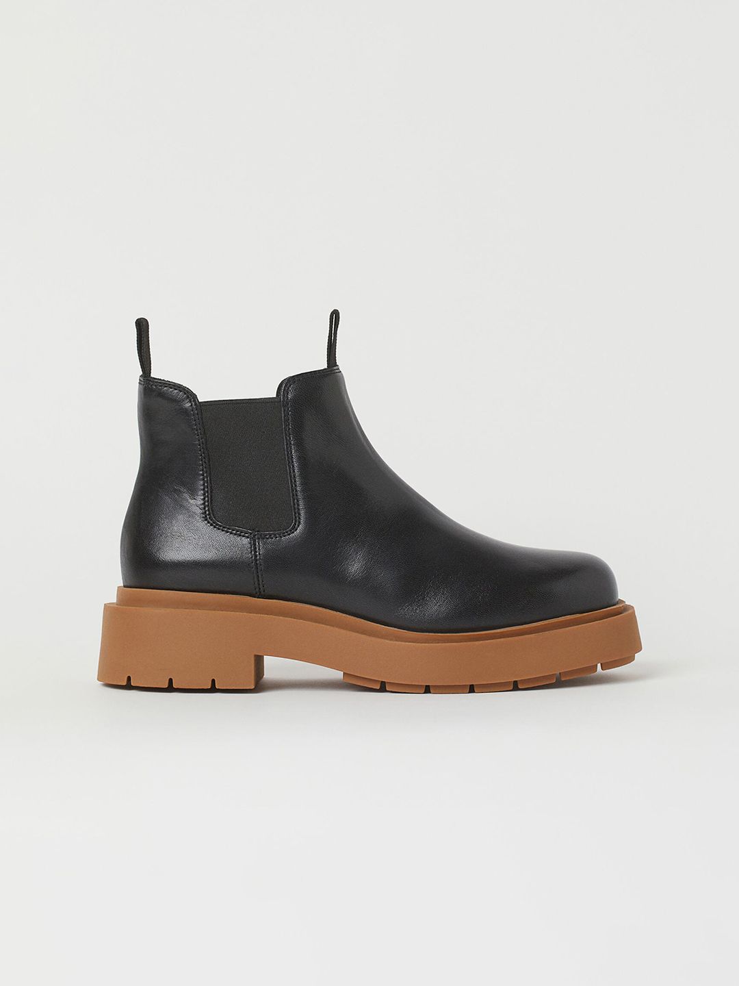 H&M Black Solid Leather Chelsea Boots Price in India