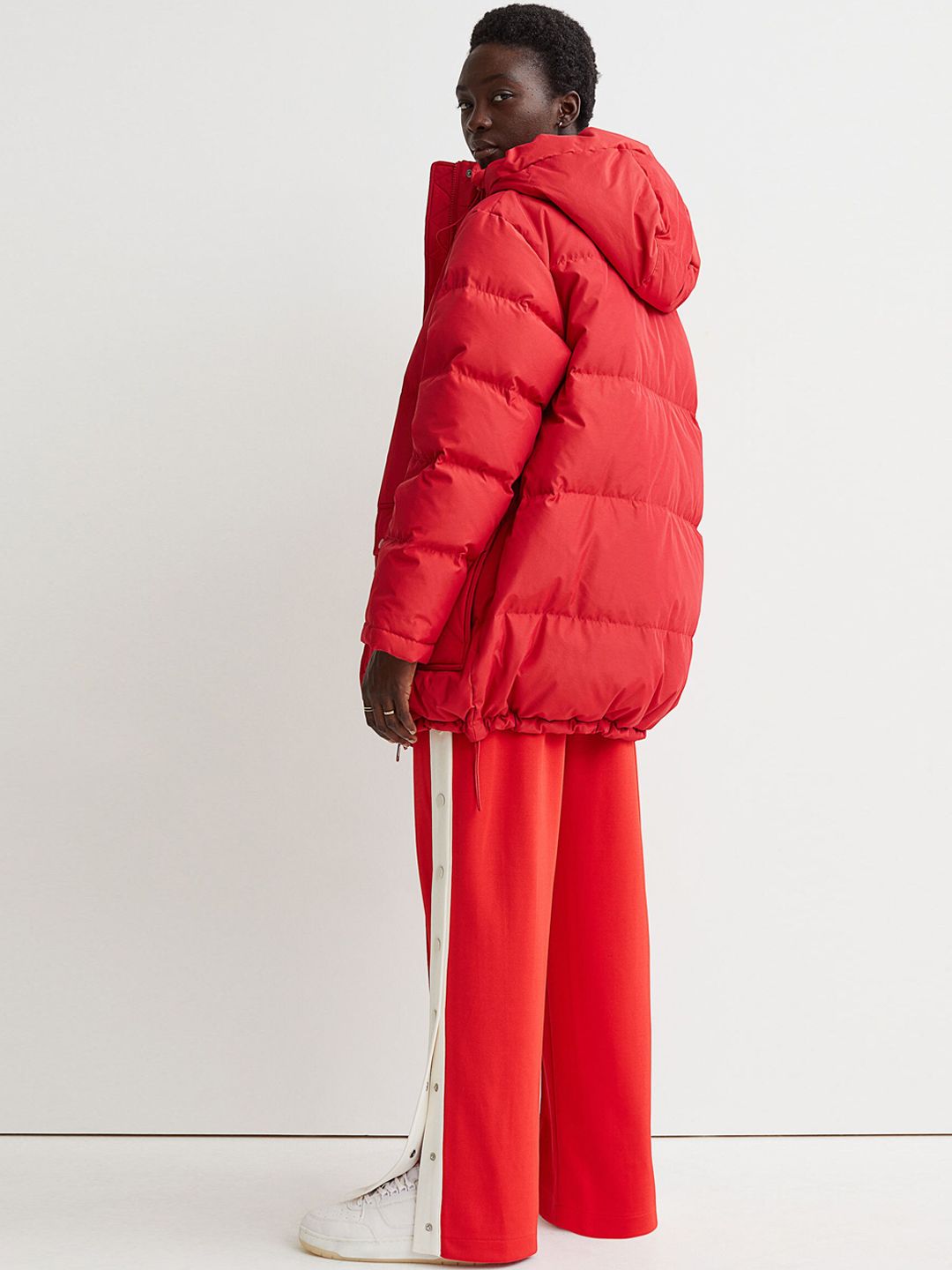 H&M Women Red Solid Hooded Down Jacket Price in India
