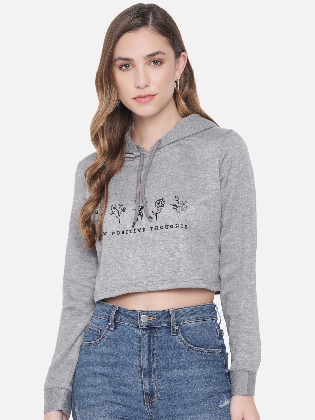 Orchid Blues Women Grey Printed Sweatshirt Price in India