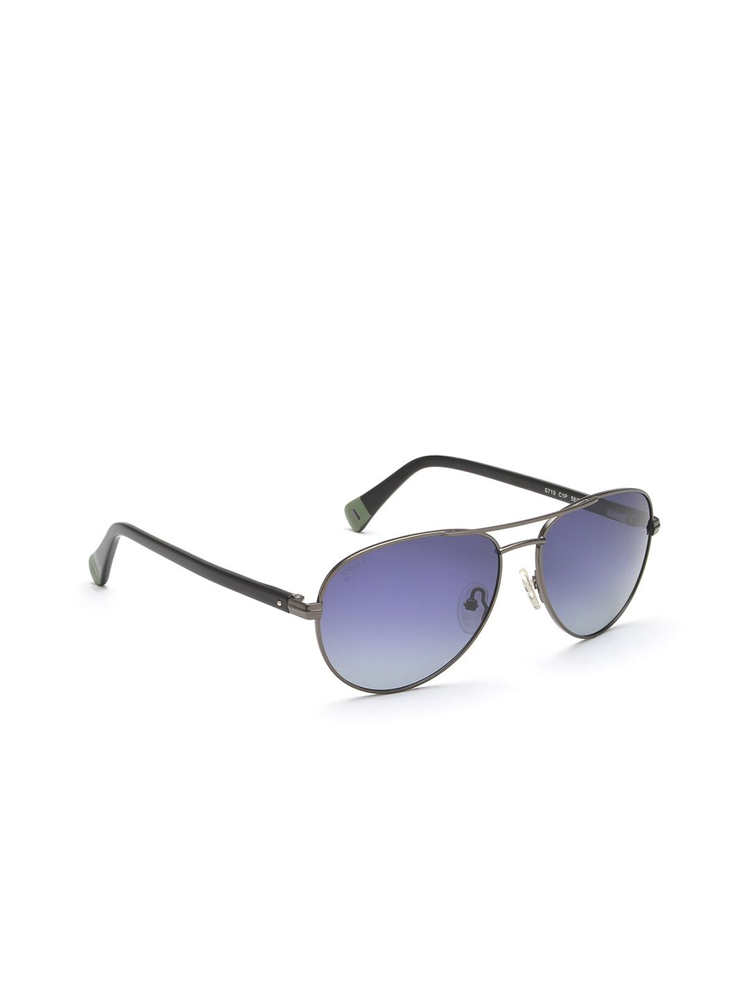 Image Unisex Blue Lens & Silver-Toned Aviator Sunglasses with Polarised Lens Price in India