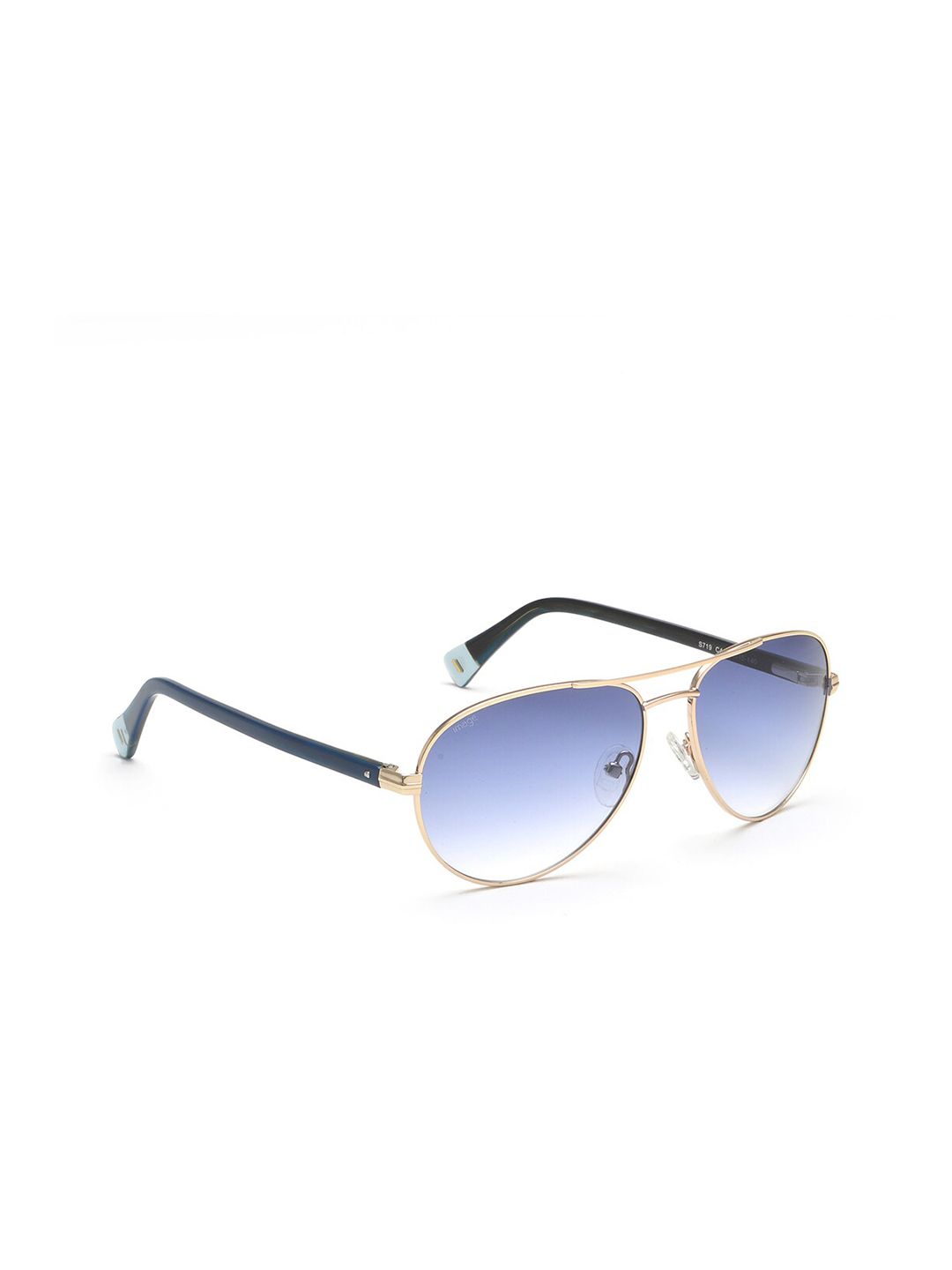 Image Unisex Blue Lens & Gold-Toned Aviator Sunglasses Price in India