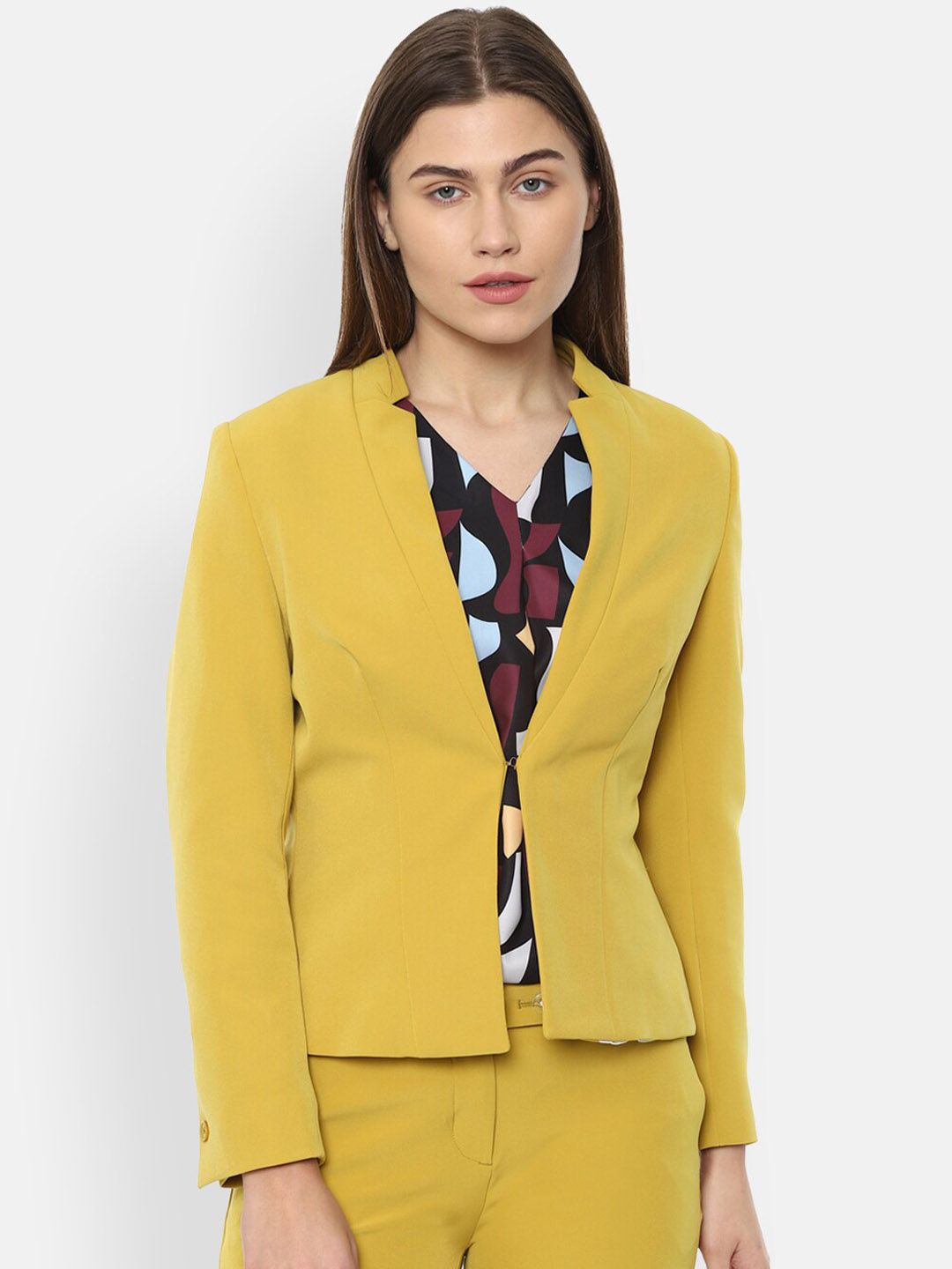 Van Heusen Woman Women Yellow Solid Single-Breasted Casual Blazer Price in India
