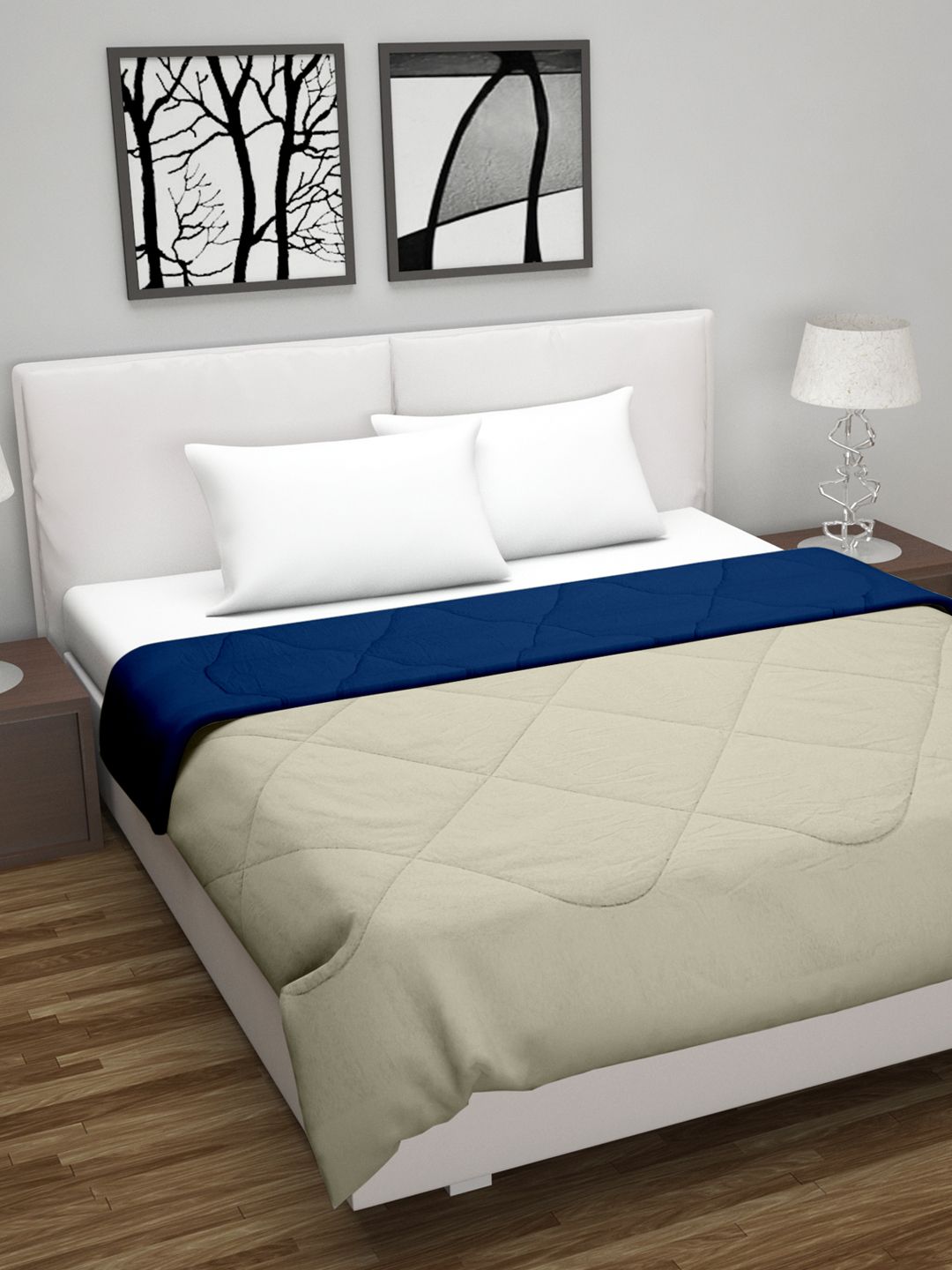 Divine Casa Blue & Beige 150 GSM Solid Reversible Double Bed Comforter Price in India