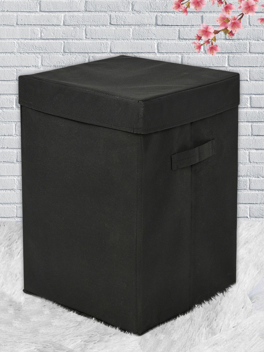 Kuber Industries Black Solid Non-Woven Foldable Large Laundry Basket Price in India