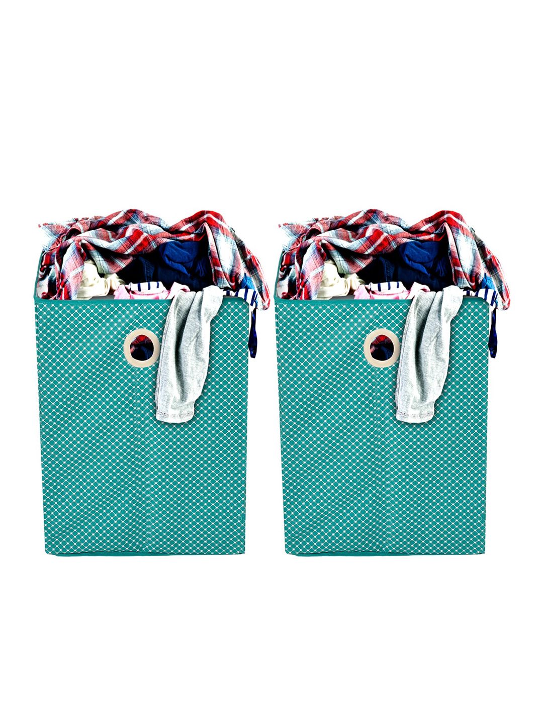 Kuber Industries Set Of 2 Green & White Printed Cotton Laundry Bag With Handles Price in India