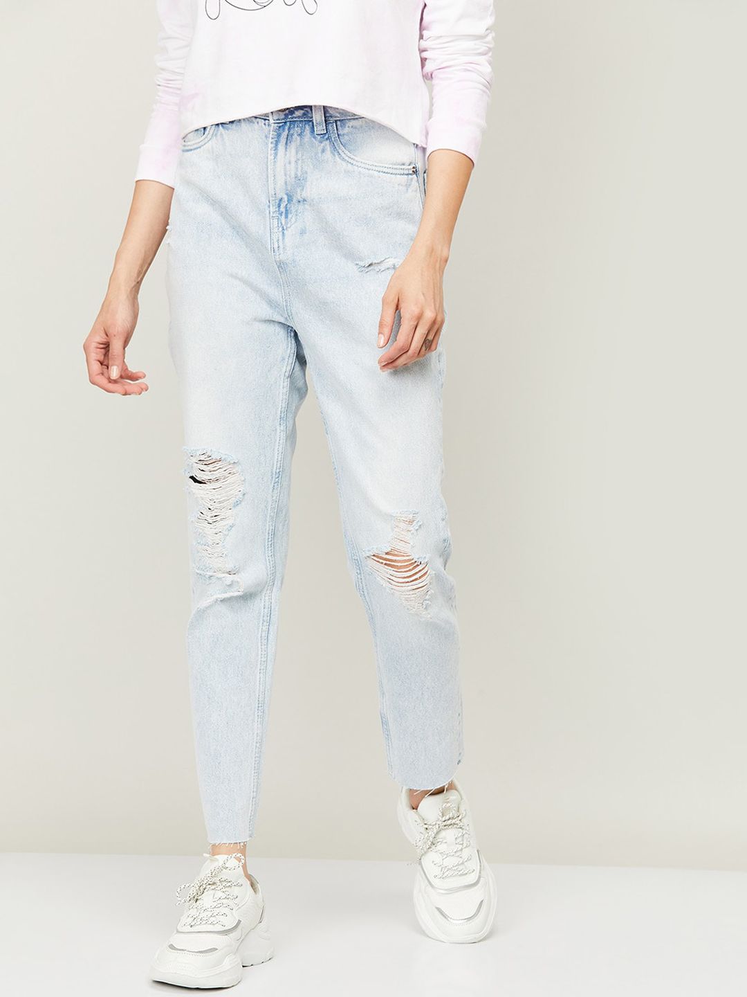 Ginger by Lifestyle Women Blue Highly Distressed Heavy Fade Jeans Price in India