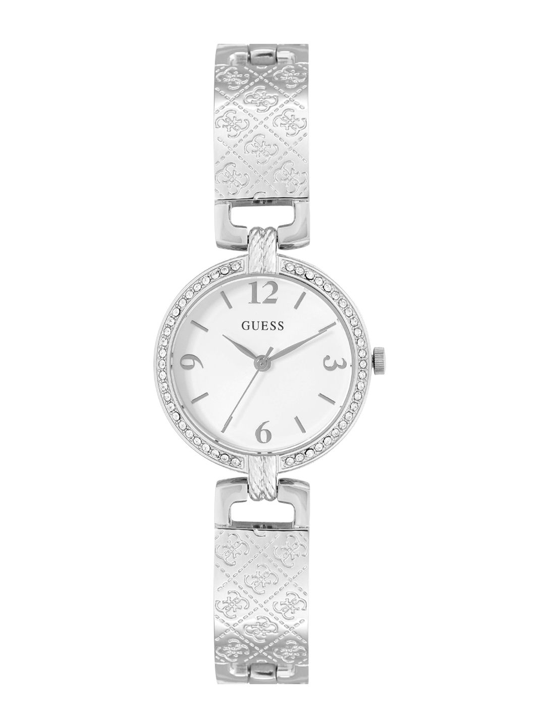 GUESS Women White Embellished Dial & Stainless Steel Strap Analogue Watch GW0112L1 Price in India