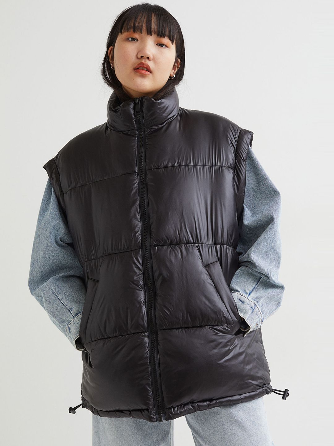 H&M Women Black Nylon Puffer Gilet Price in India