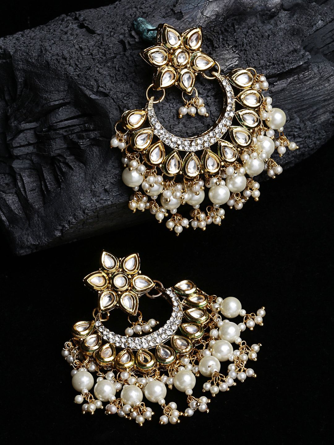 PANASH Gold-Toned Crescent Shaped Chandbalis Earrings Price in India