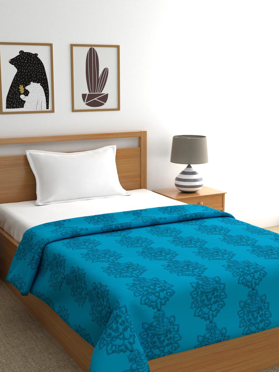Raymond Home Blue Ethnic Motifs Printed 450 GSM Single Bed Blanket Price in India