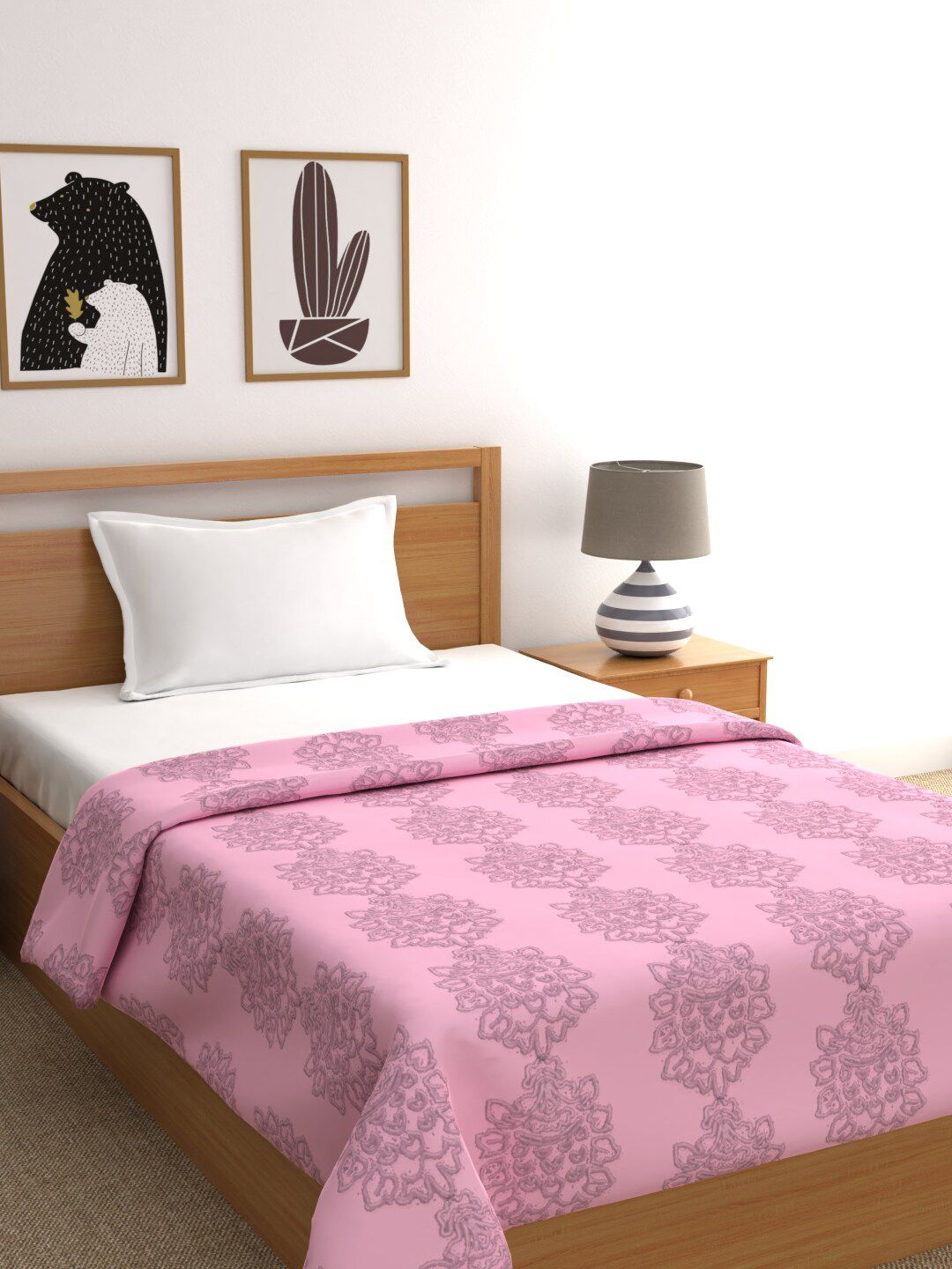 Raymond Home Pink & Grey Ethnic Motifs Mink Mild Winter 450 GSM Single Bed Blanket Price in India