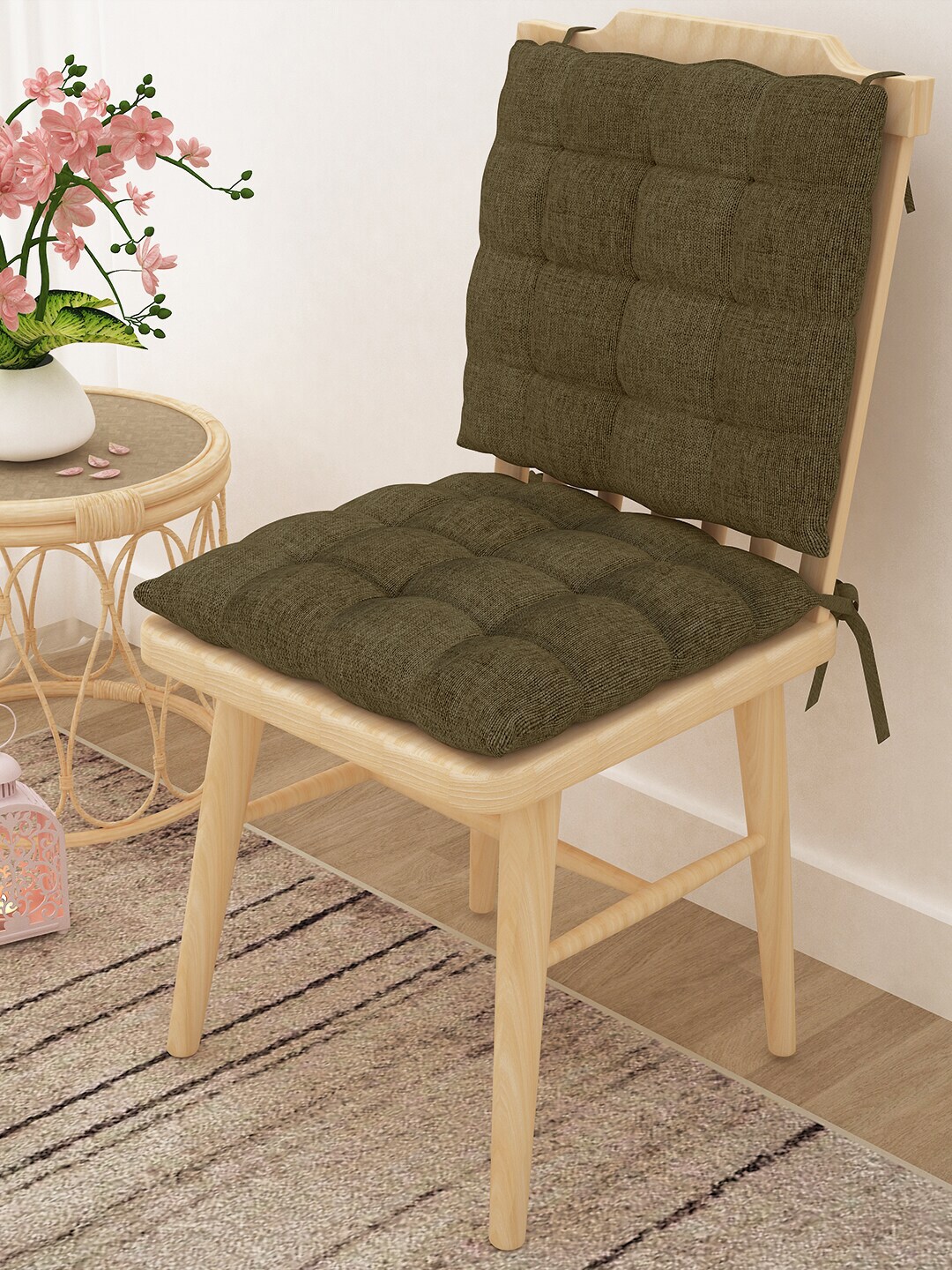 Story@home Set of 2 Olive Green Square Chair Pad Price in India