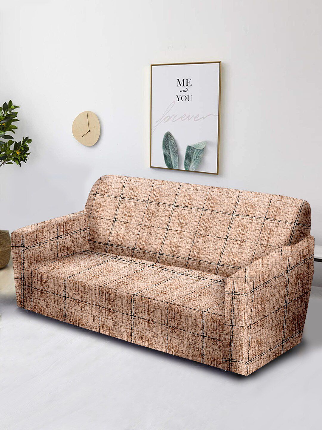 Aura Brown Printed 3-Seater Non-Slip Sofa Cover Price in India