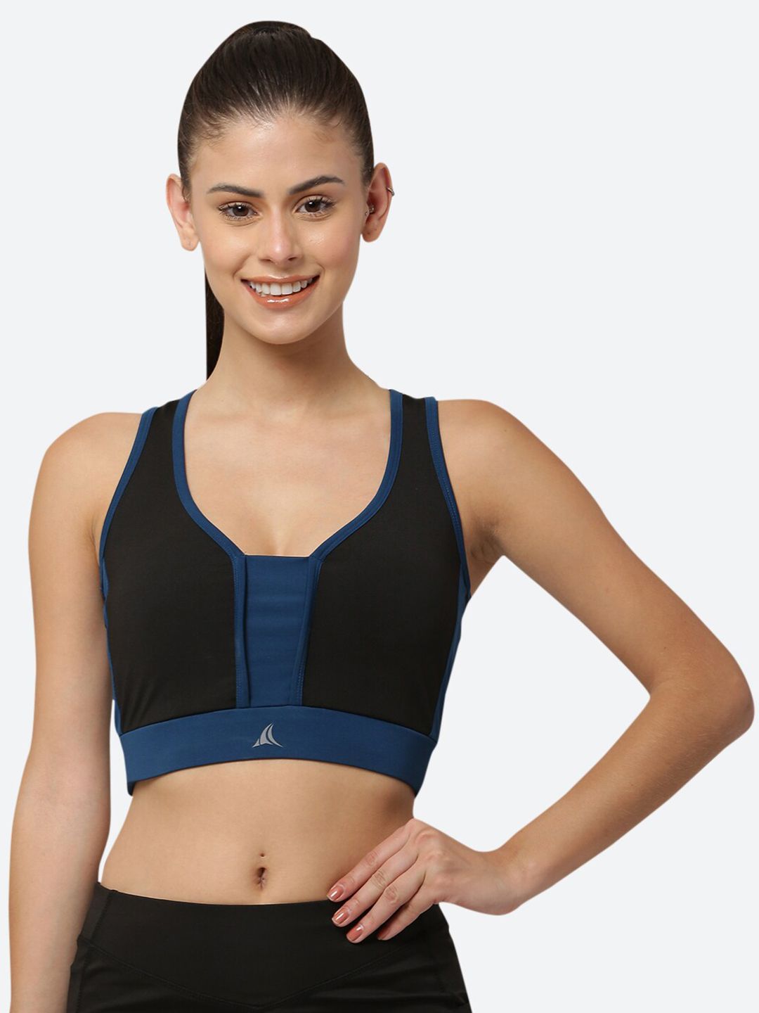 FITLEASURE Black & Blue Breathable Workout Sports Bra Price in India