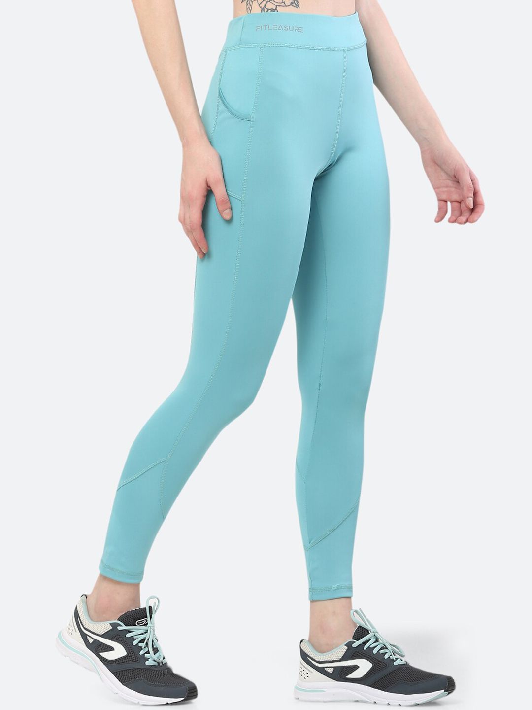 FITLEASURE Women Blue Solid Luxe Gym Training & Workout Tights Price in India