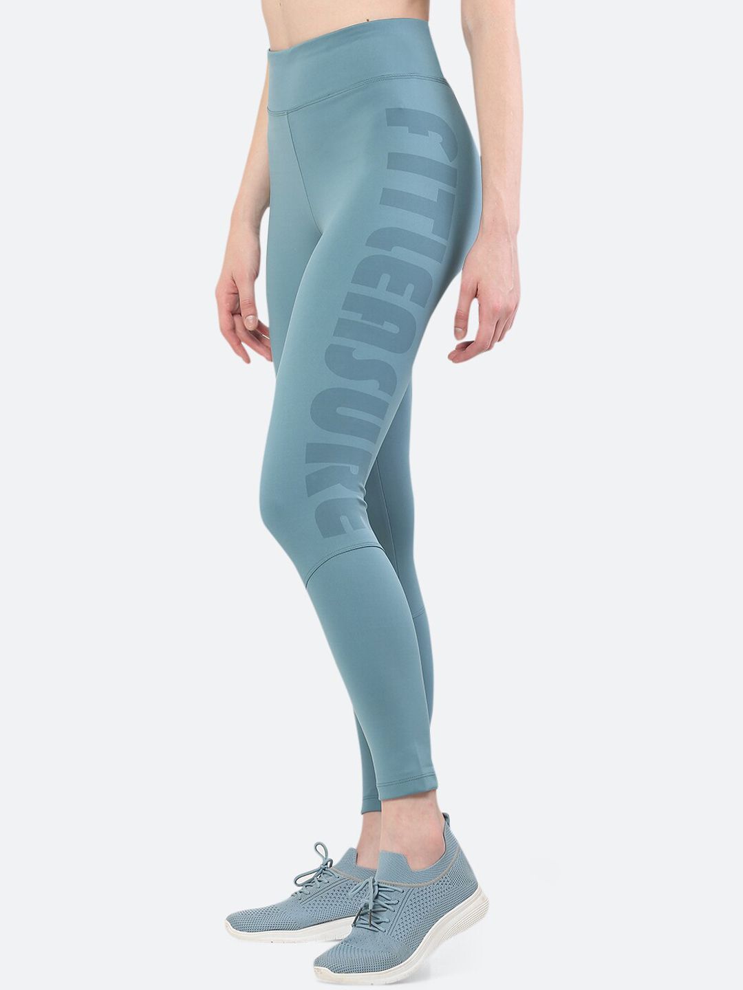 FITLEASURE Women Blue Solid High Waist Signature Sporty Tights Price in India