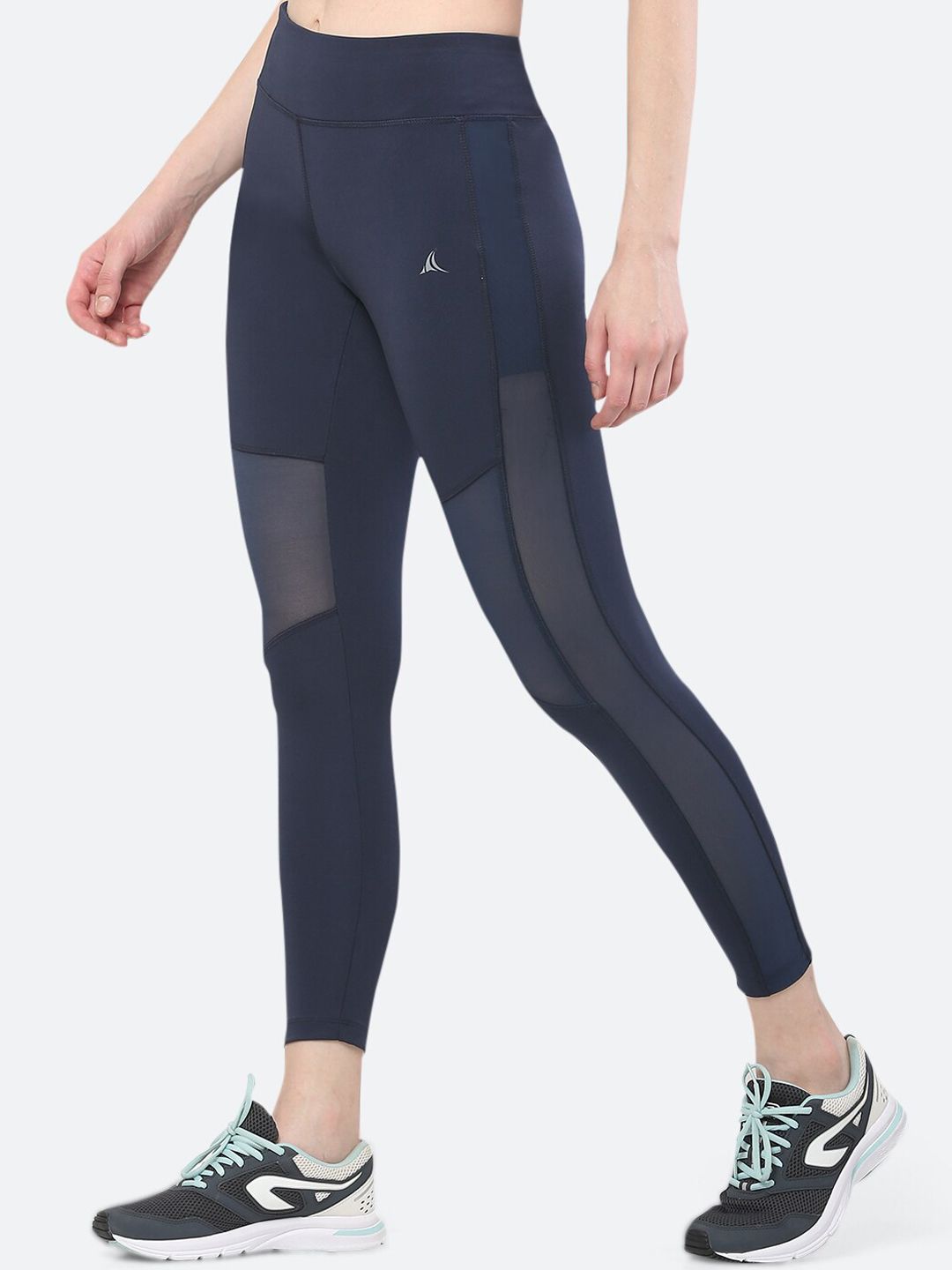 FITLEASURE Women Navy Blue Solid Workout Mesh Tights Price in India