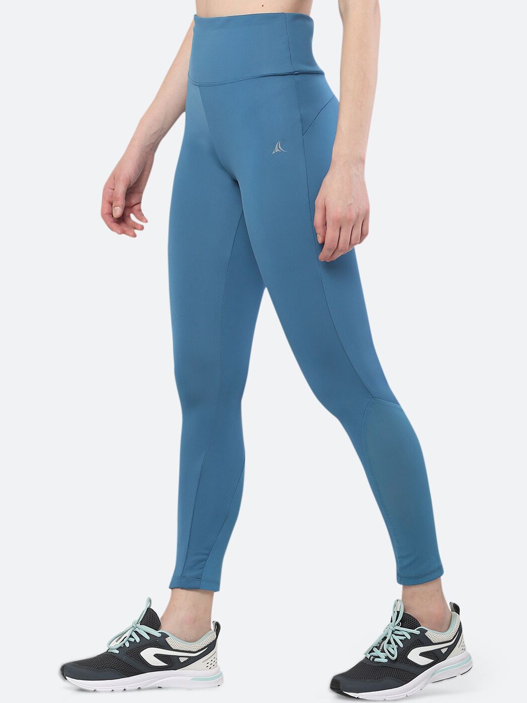 FITLEASURE Women Blue Solid Luxe High Waist Mesh Panel Tights Price in India