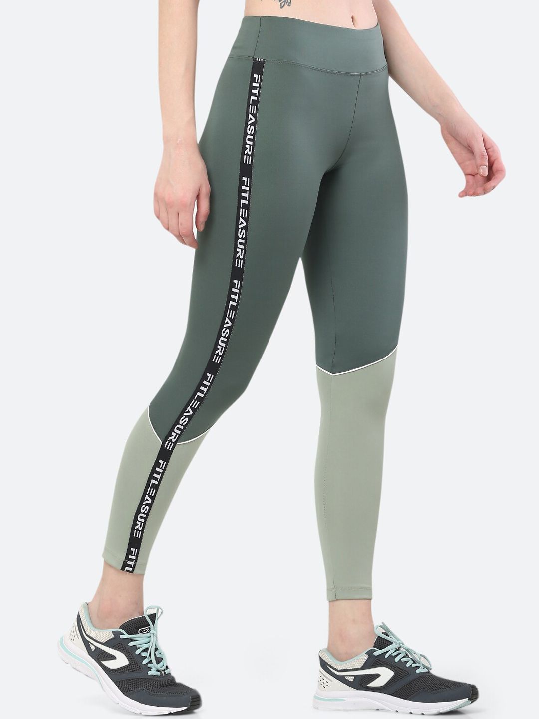 FITLEASURE Women Olive Green Uber Cool Sports Performance Tights Price in India