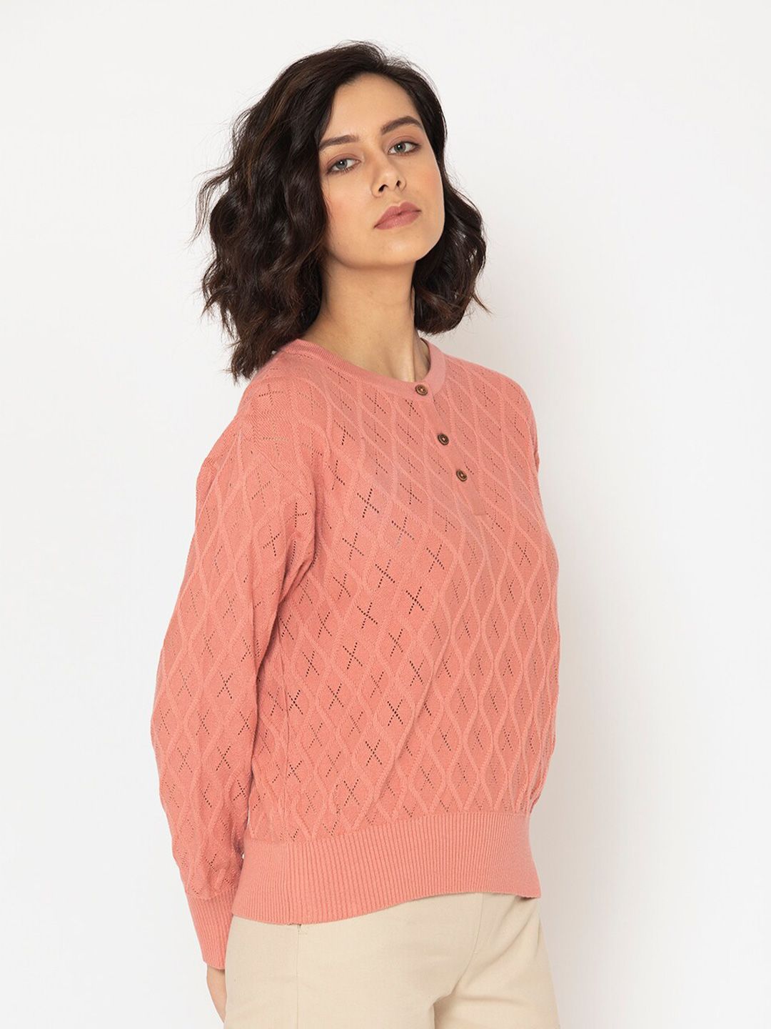 SHAYE Women Rose Open Knit Pullover Price in India