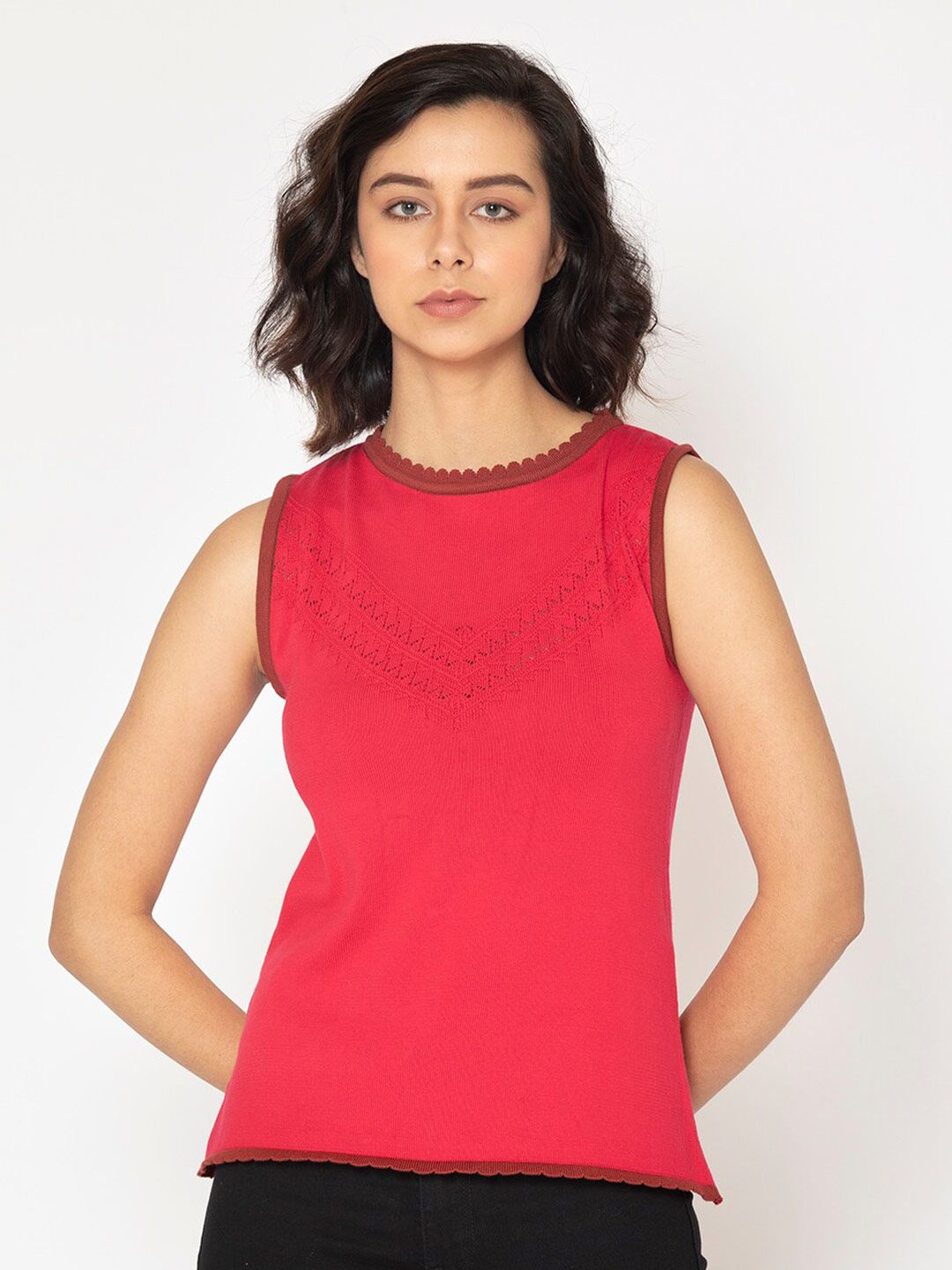 SHAYE Women Fuchsia Sweater Vest Price in India