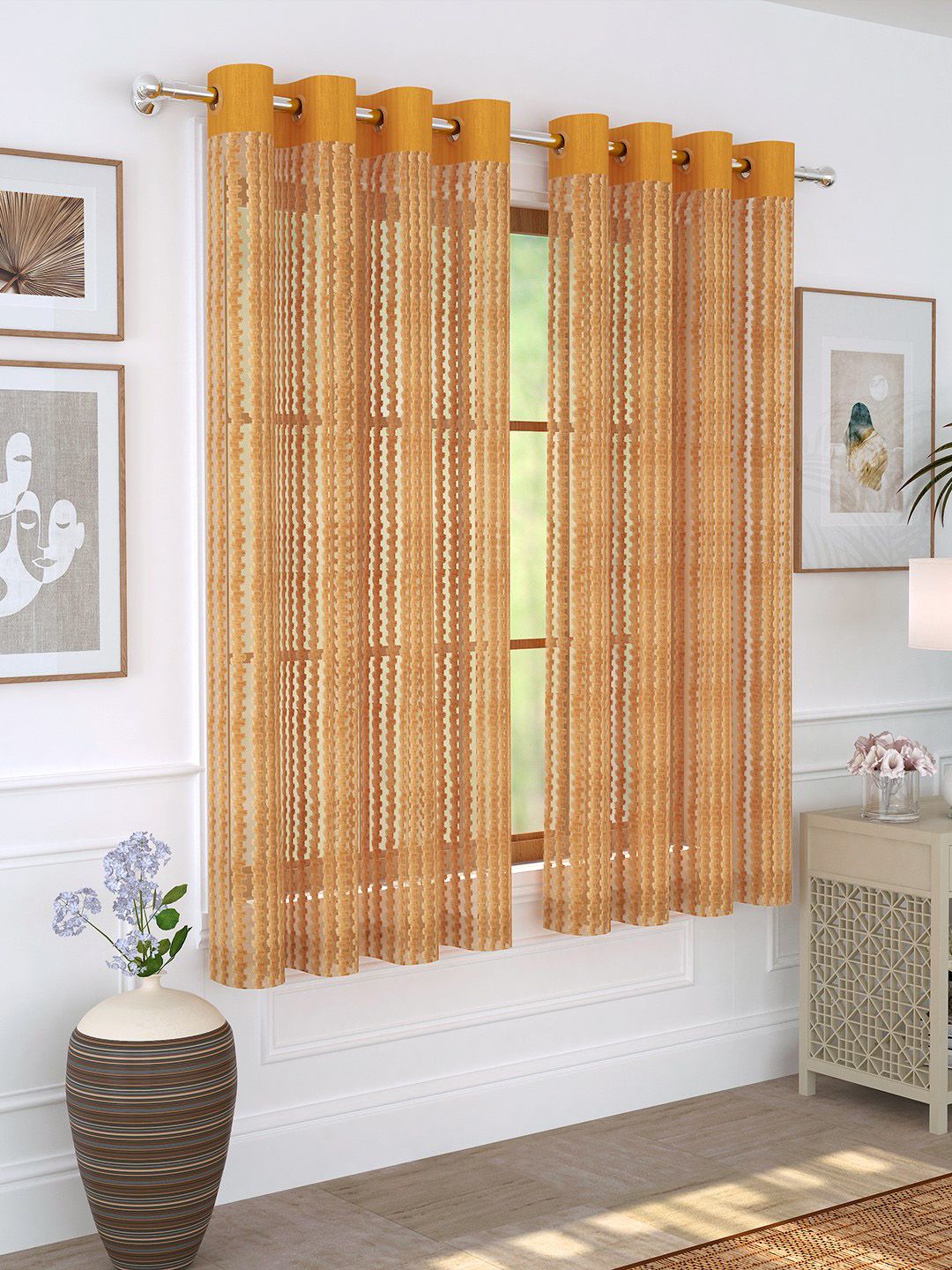 Story@home Yellow Set of 2 Sheer Window Curtain Price in India