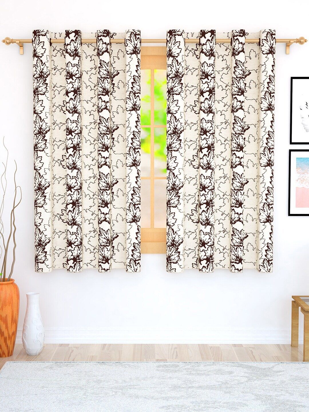 Story@home Coffee Brown & Off White Set of 2 Floral Window Curtain Price in India