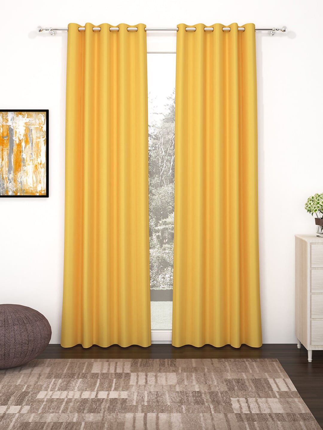 Story@home Mustard Set of 2 Black Out Long Door Curtain Price in India