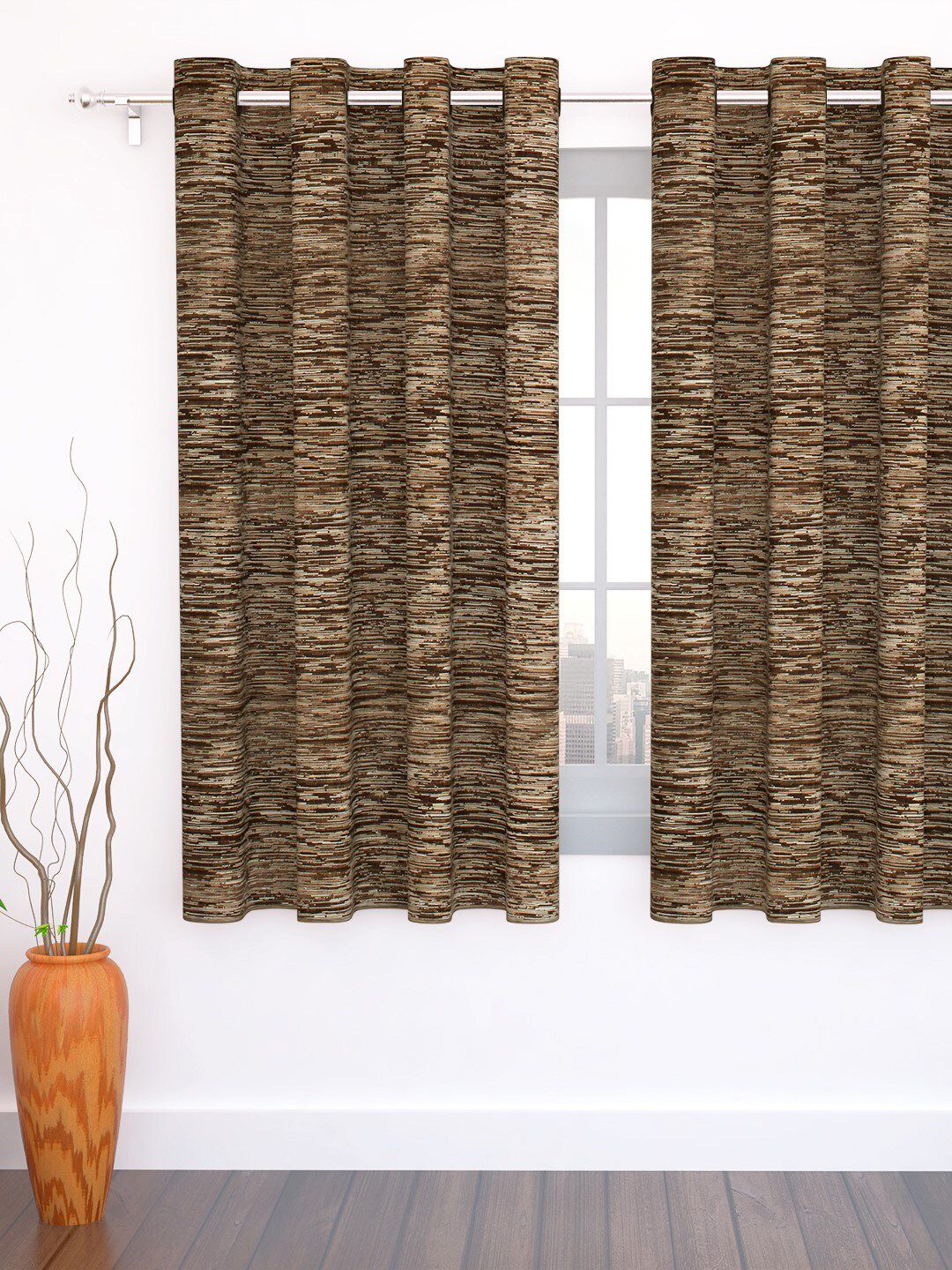 Story@home Brown Abstract Jacquard Window Curtains Price in India