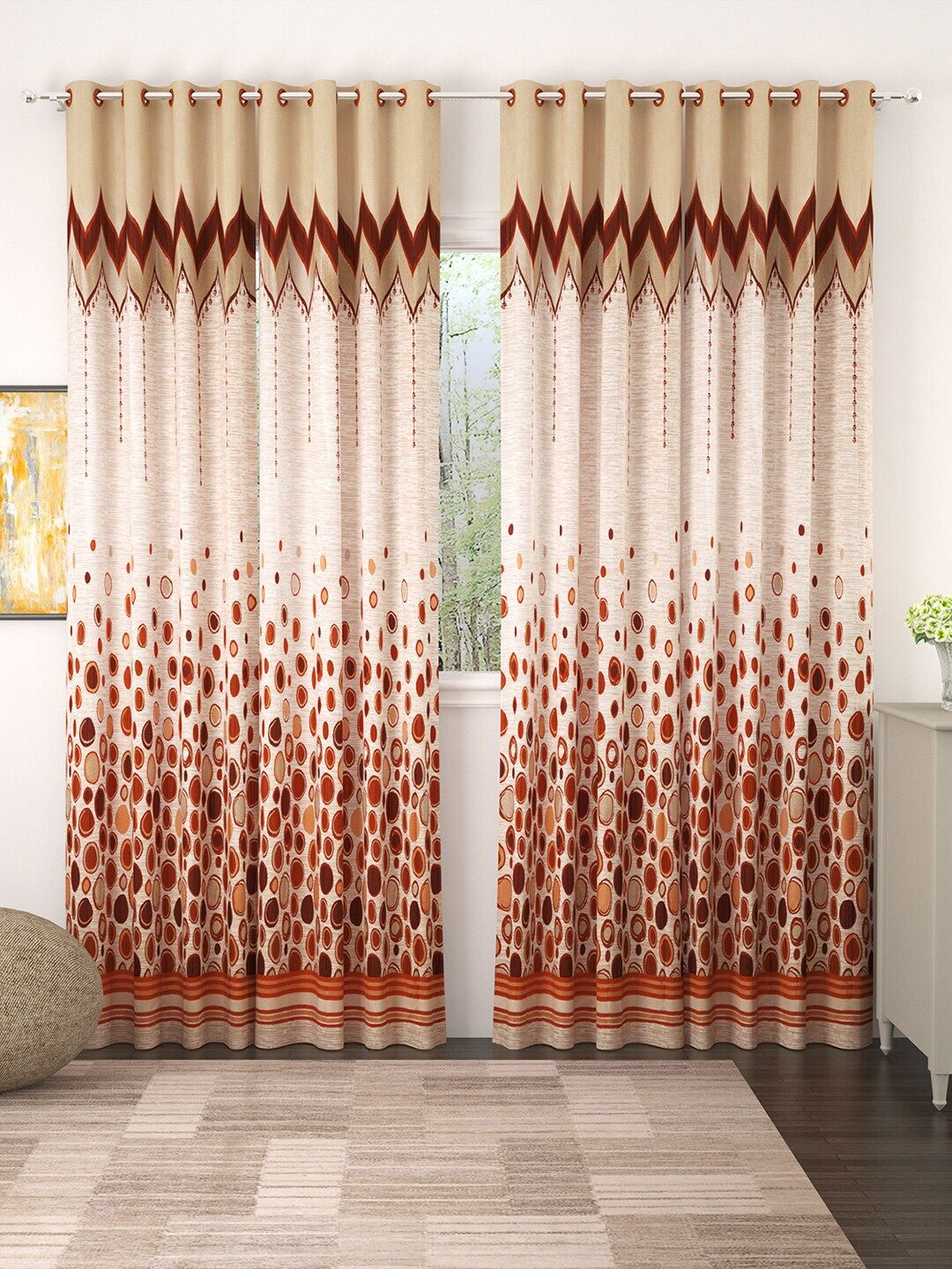 Story@home Set of 4 Beige & Maroon Geometric Door Curtain Price in India
