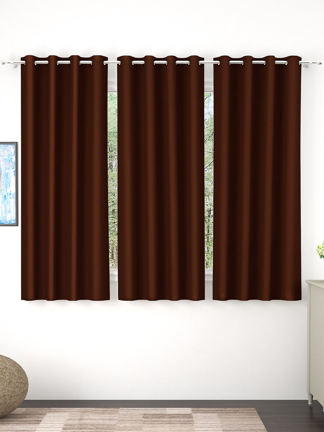Story@home Brown Set of 3 Black Out Window Curtain Price in India