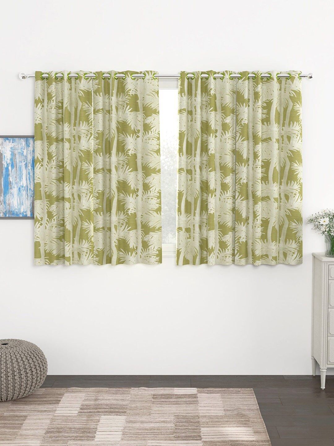 Story@home Lime Green & Off White Jacquard Eyelet Set of 4 Floral Window Curtain Price in India