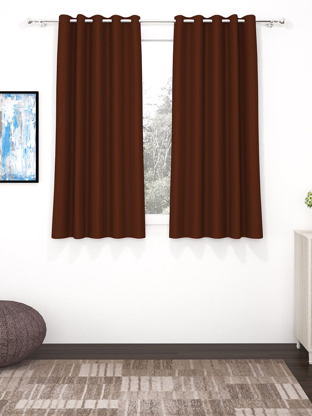Story@home Brown Set of 2 Black Out Window Curtain Price in India