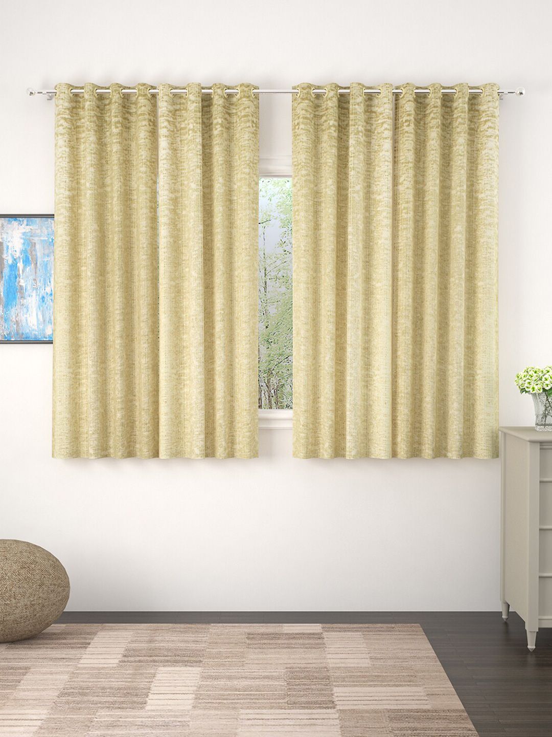 Story@home Beige Set of 4 Window Curtain Price in India