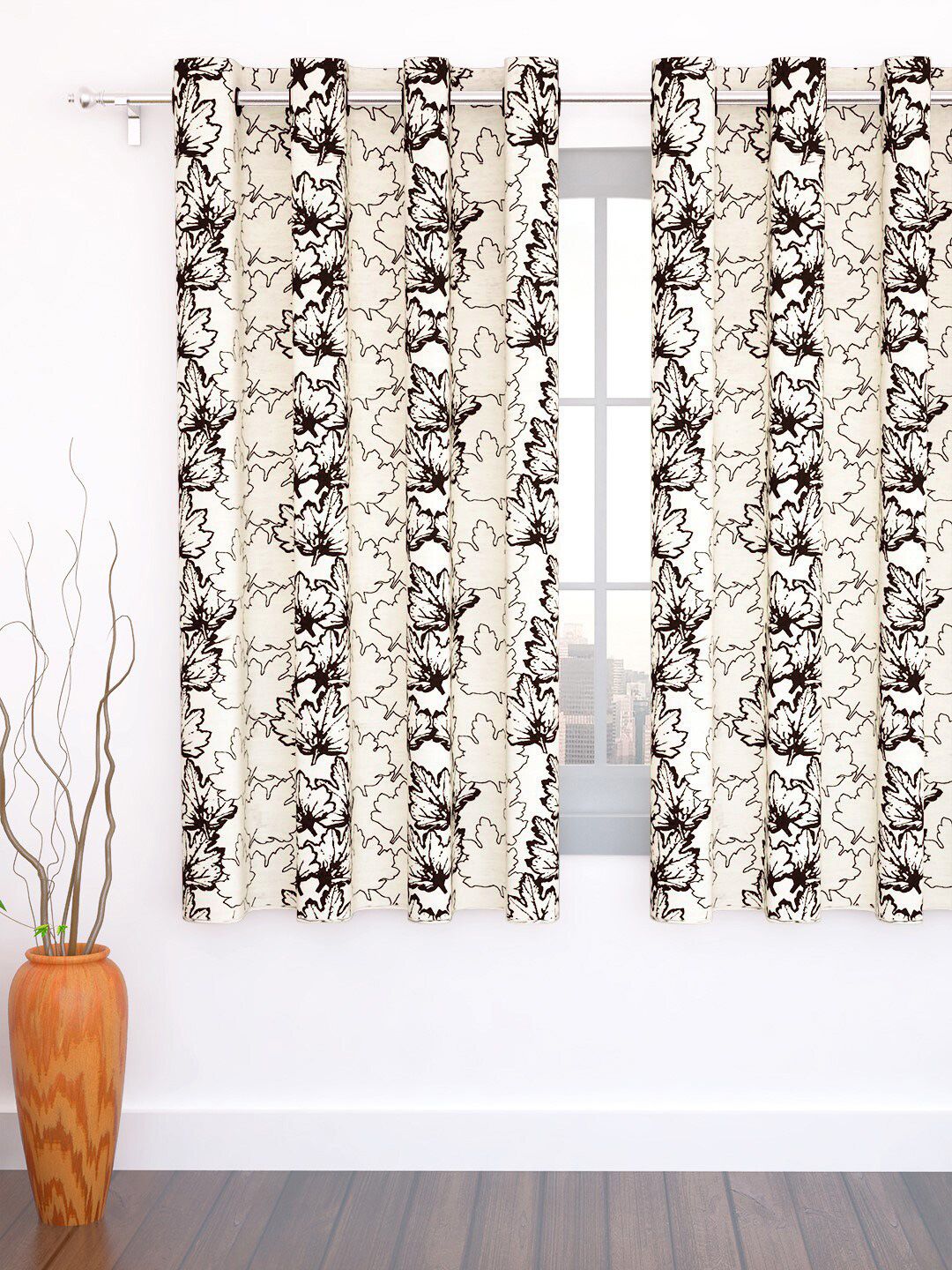 Story@home Coffee Brown & Off White Floral Window Curtain Price in India