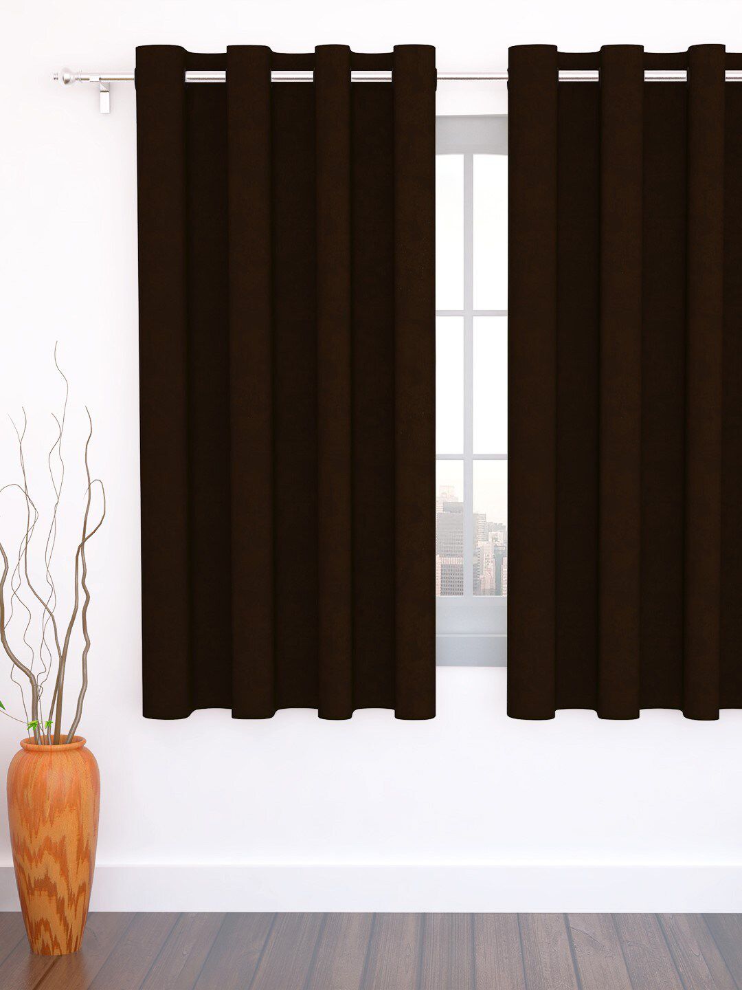 Story@home Brown Solid Jacquard Window Curtains Price in India
