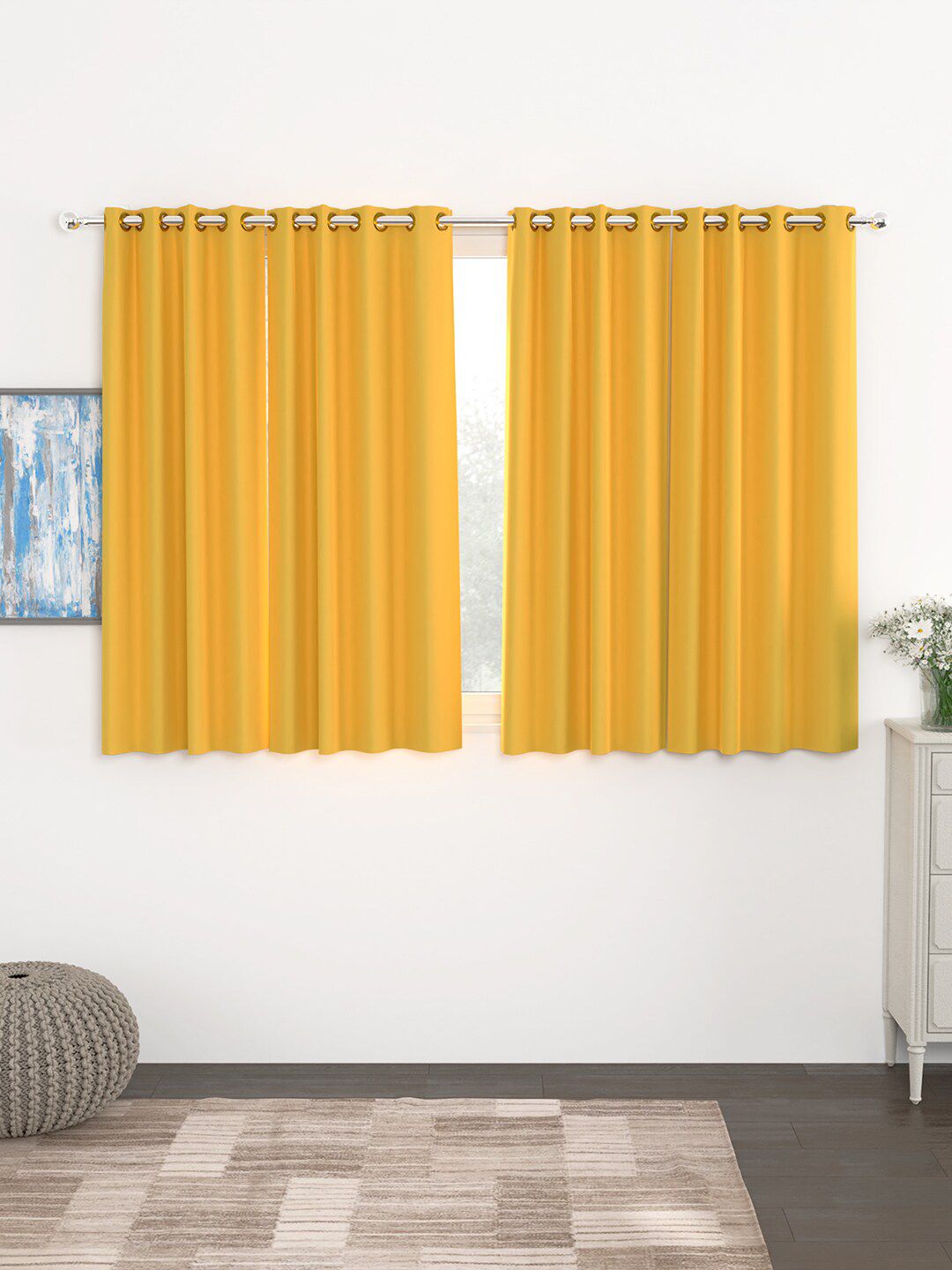 Story@home Mustard Set of 4 Black Out Window Curtain Price in India