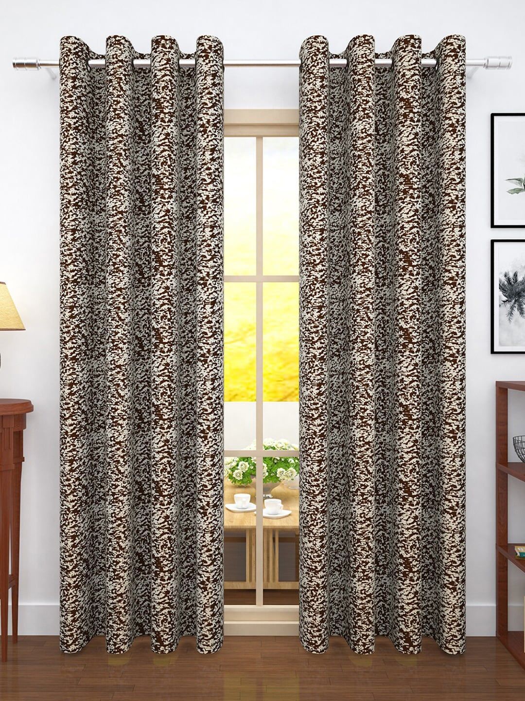 Story@home Coffee Brown & White Set of 2 Door Curtains Price in India