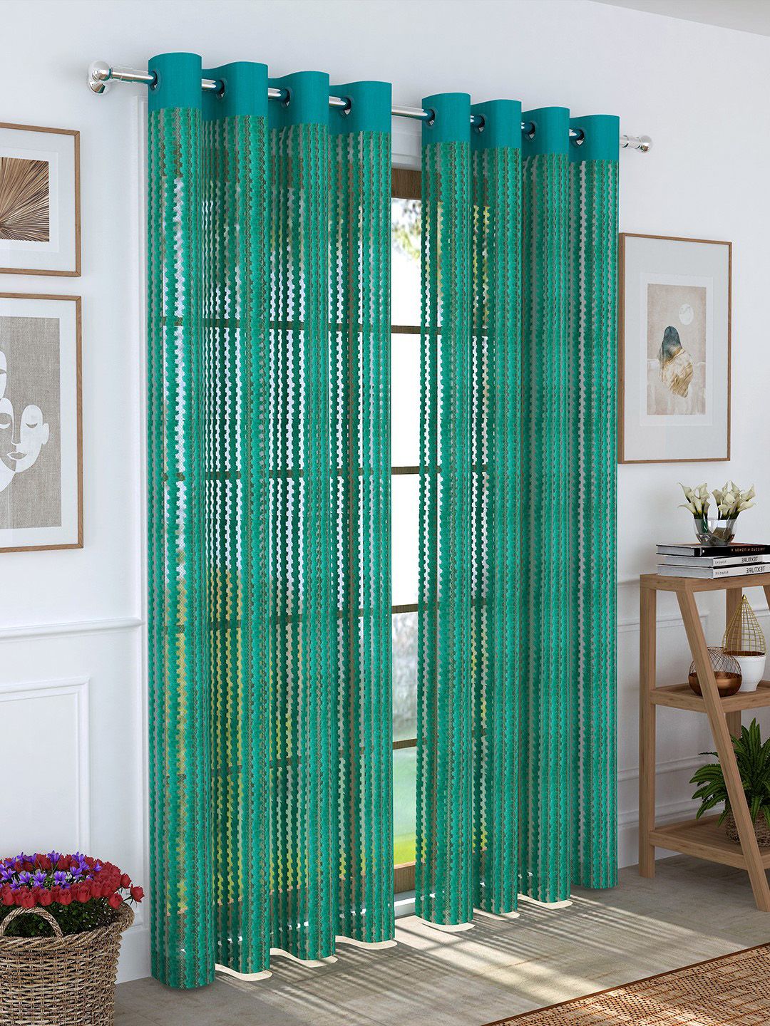Story@home Teal Set of 2 Sheer Long Door Curtain Price in India