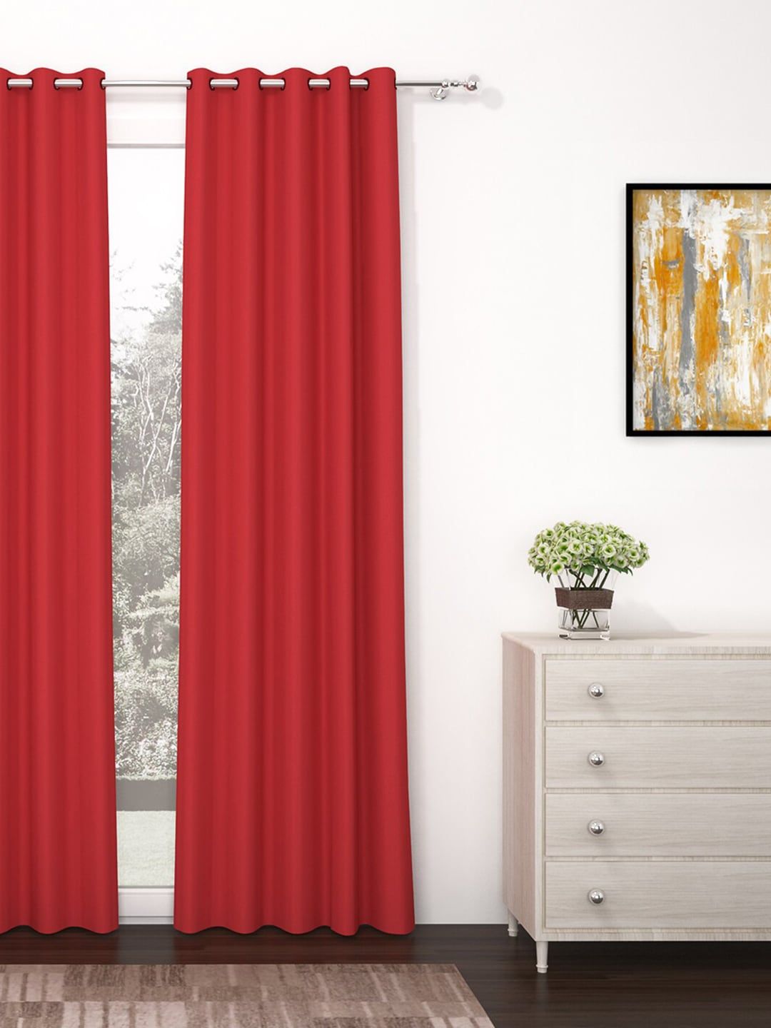 Story@home Red Solid Single Black Out 9 Feet Long Door Curtain Price in India