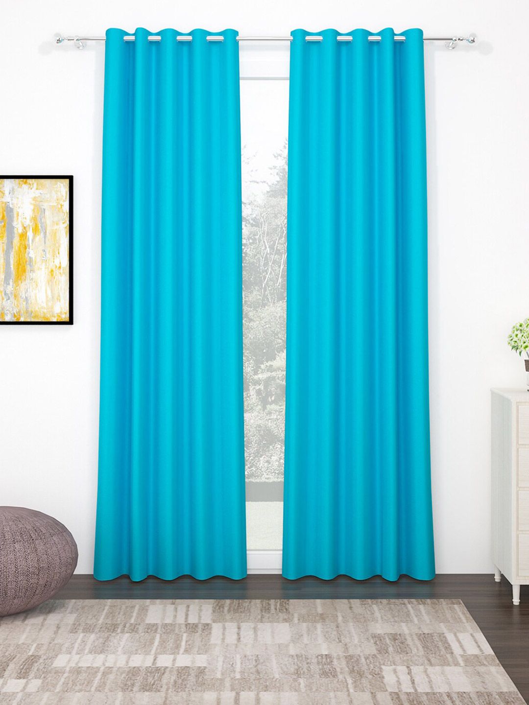 Story@home Turquoise Blue Set of 2 Black Out Long Door Curtain Price in India