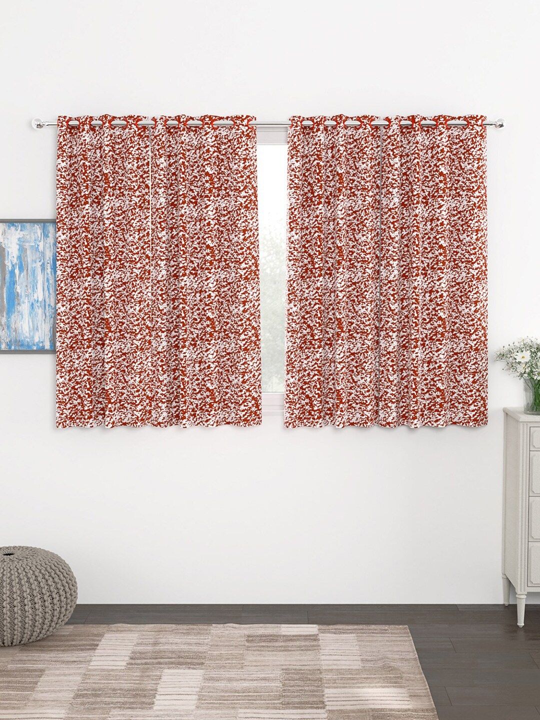 Story@home Maroon & White Set of 4 Semi Blackout Jacquard Window Curtain Price in India