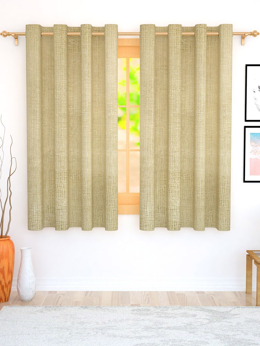 Story@home Beige Set of 2 Jacquard Window Curtain Price in India