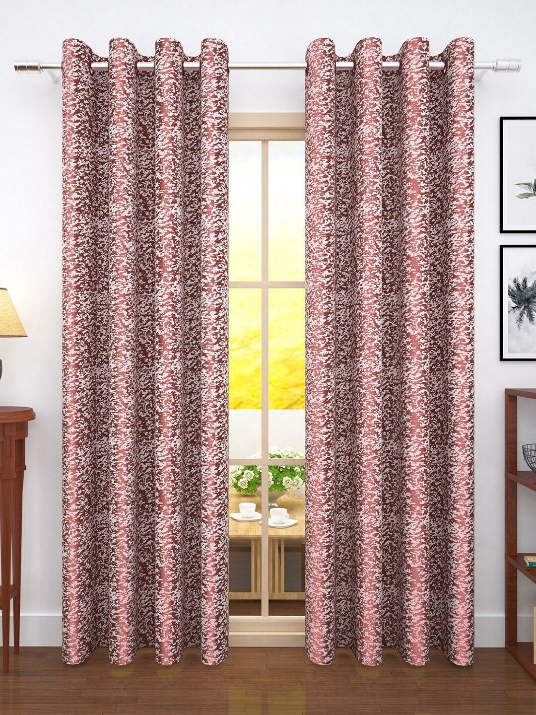 Story@home Maroon & White Set of 2 Abstract Door Curtain Price in India