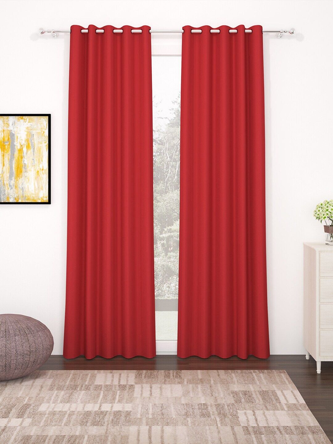 Story@home Set of 2 Red Black Out Long Door Curtain Price in India